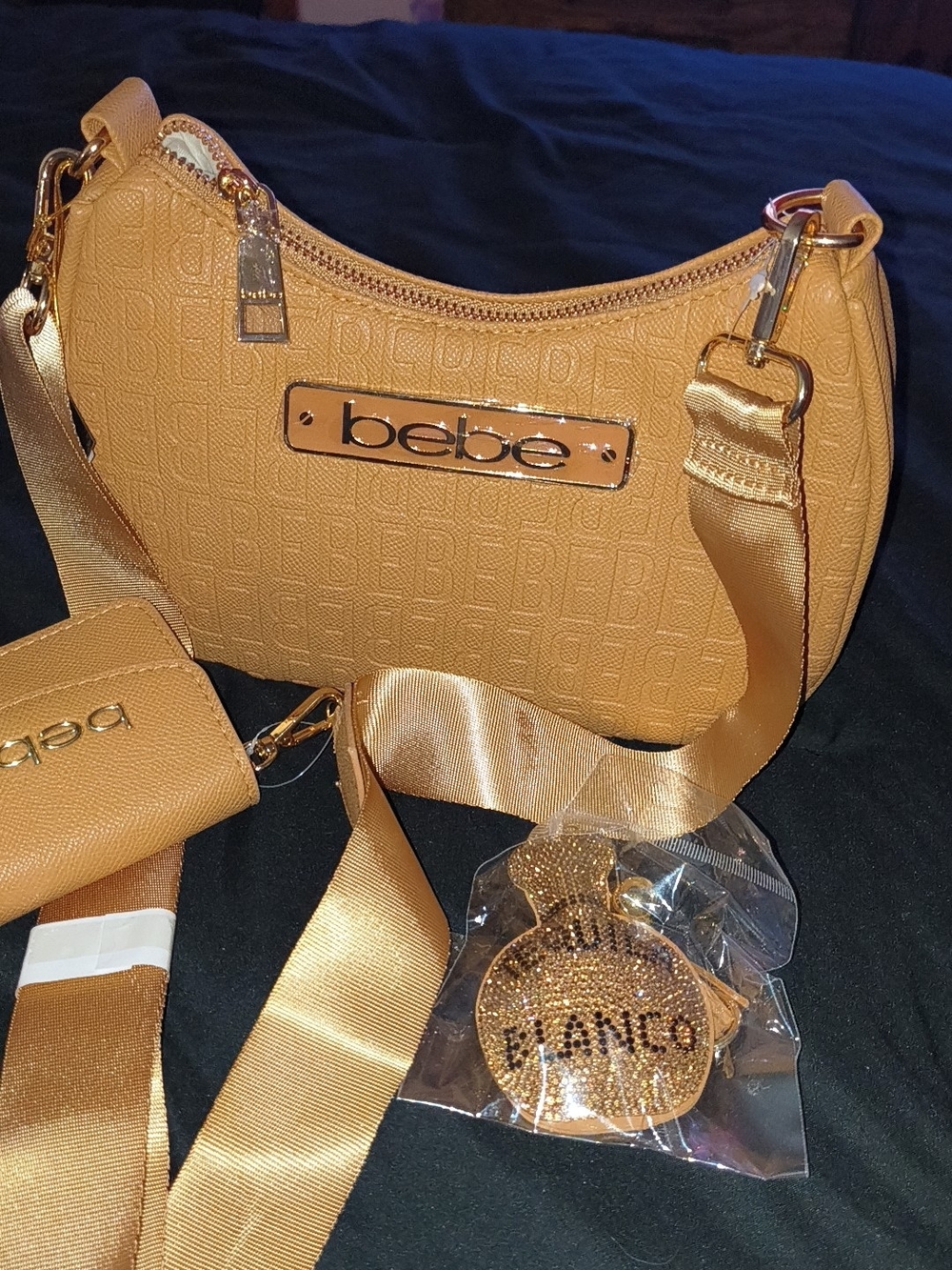 bebe Tan Logo Crossbody Bag with Adjustable Strap